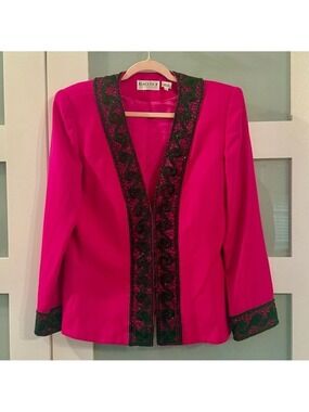 OLEG CASSINNI by Black Tie II Hot Pink wool beaded jacket. Size 16